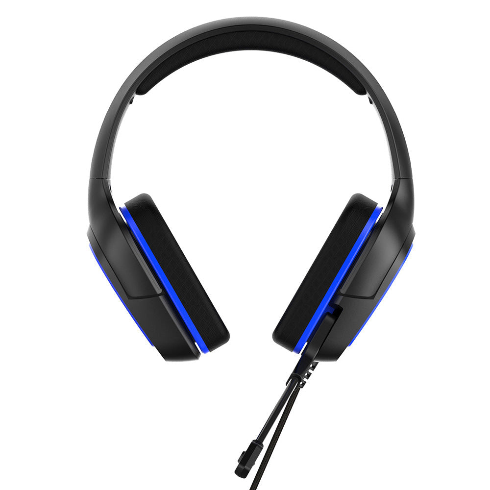 Black-blue wired gaming headset with microphone front view