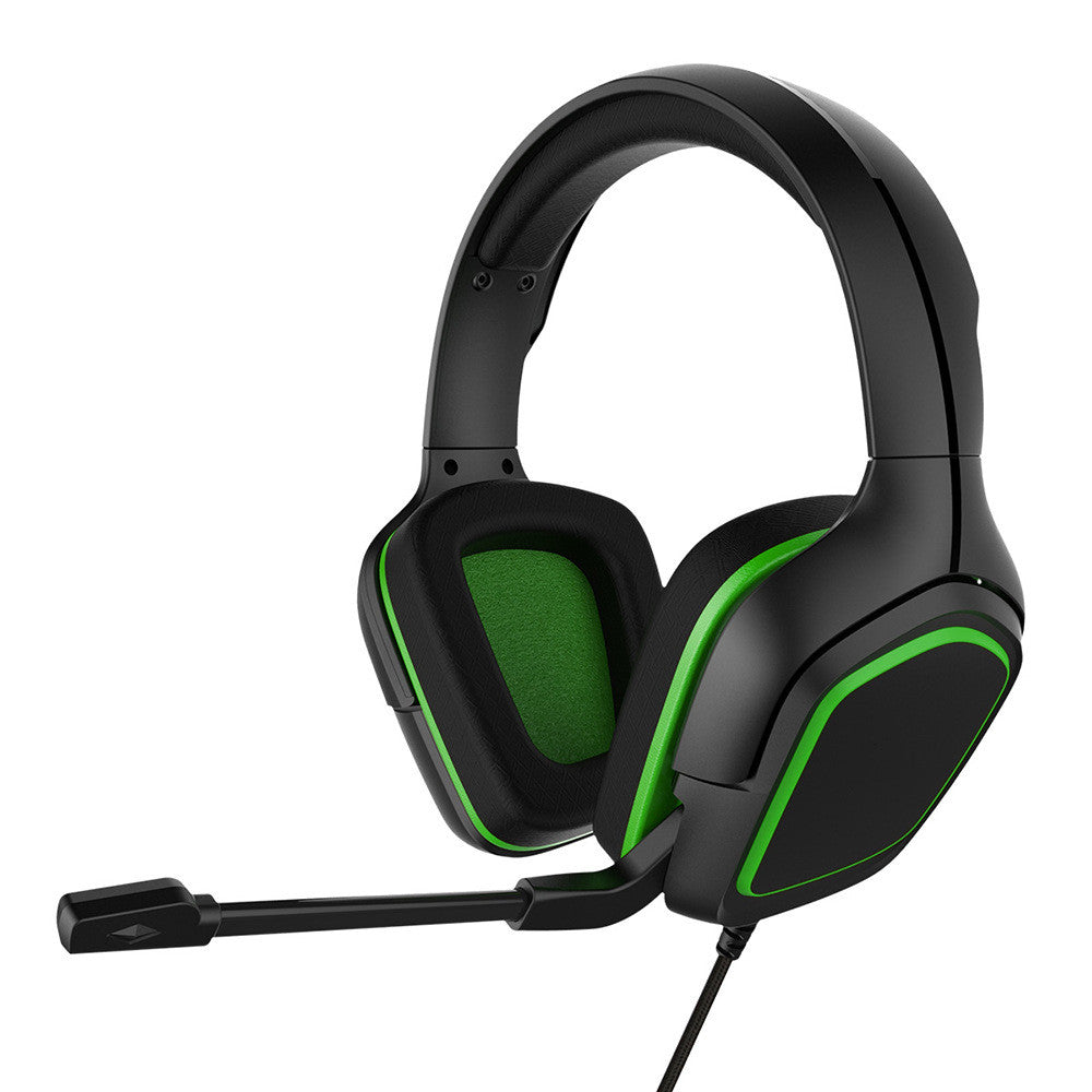 Black-green wired 3.5mm gaming headset with microphone