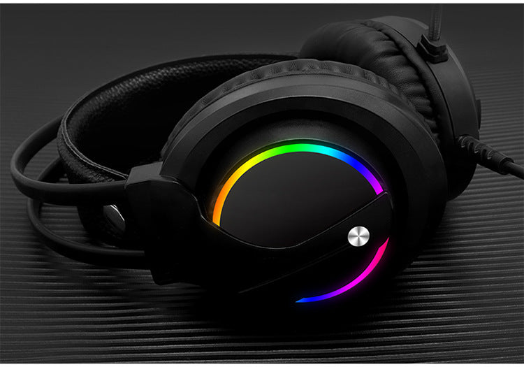 Black wired RGB gaming headset with microphone side view