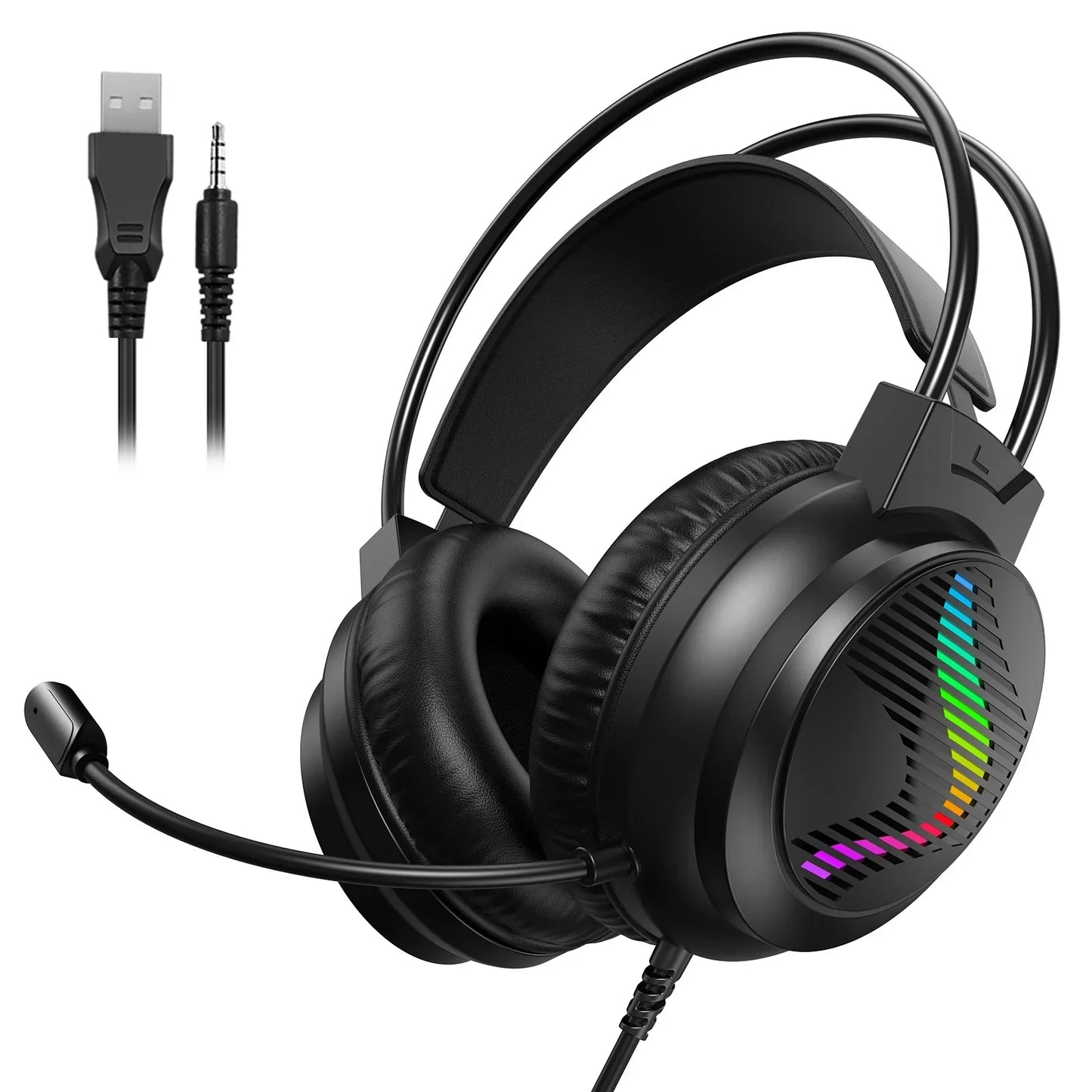 RGB LED wired 3.5mm gaming headset with microphone