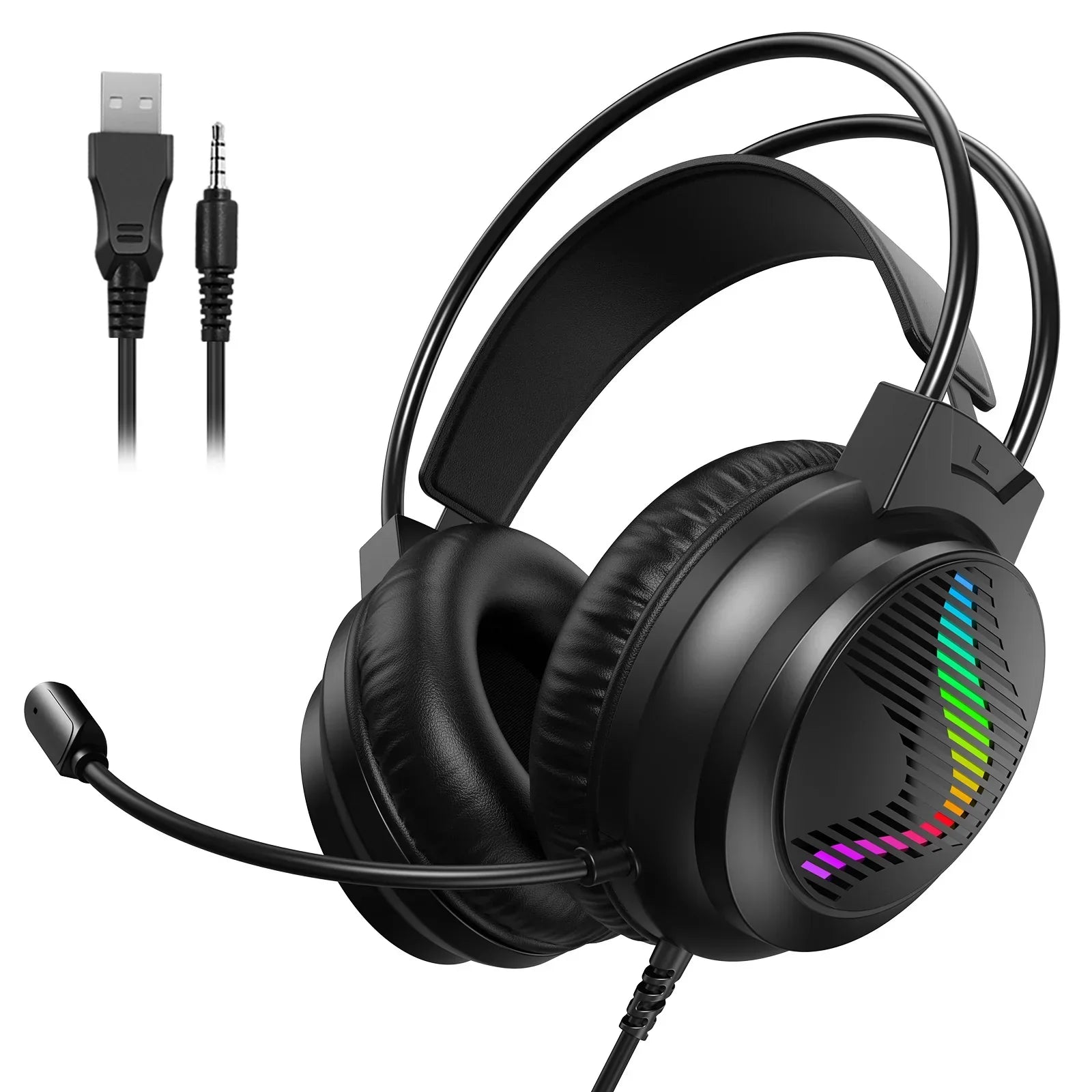 RGB LED wired 3.5mm gaming headset with microphone
