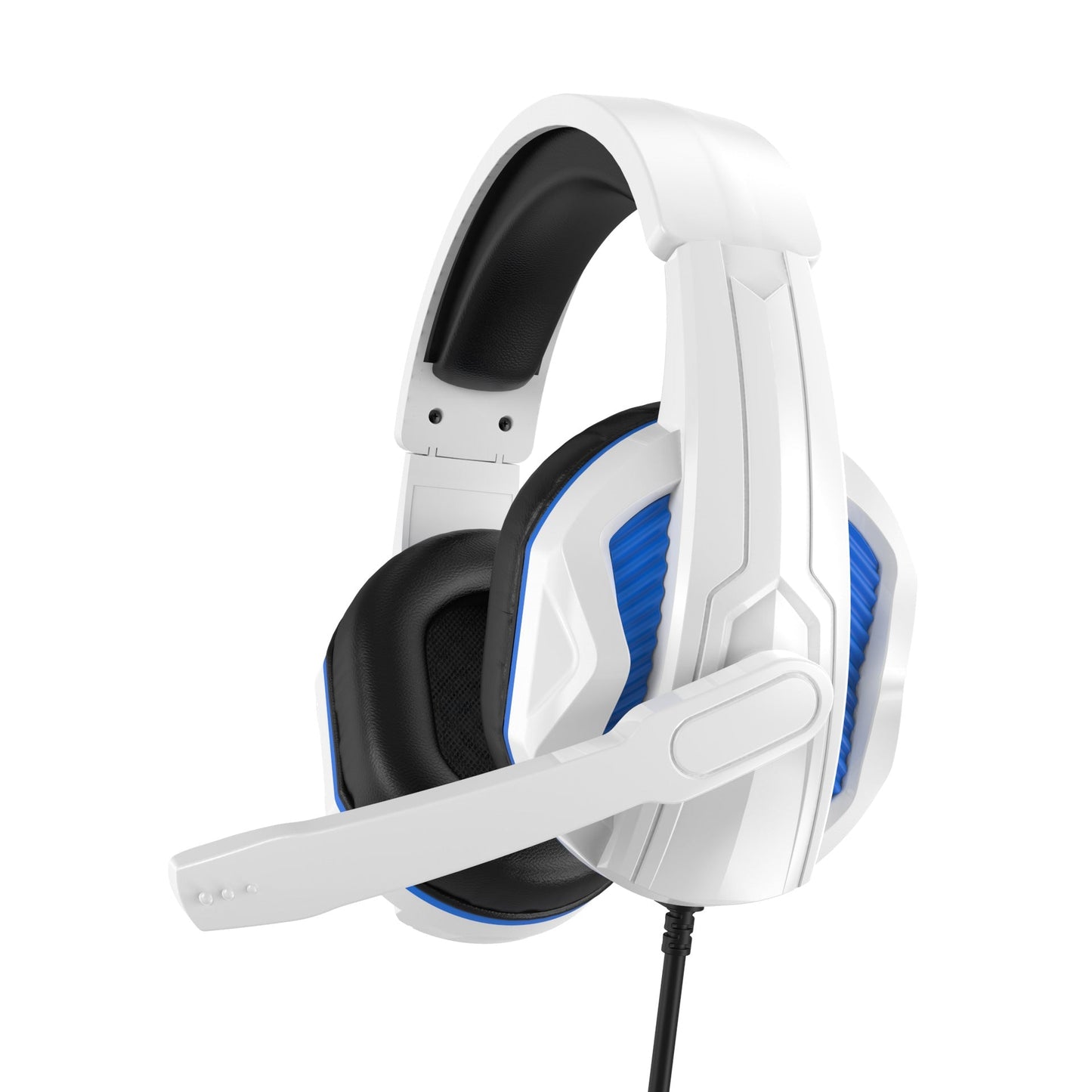 White-blue wired 3.5mm gaming headset with microphone