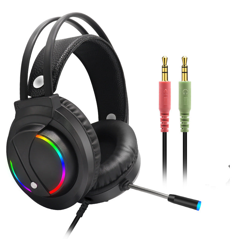 Wired RGB gaming headset with microphone and 3.5mm audio plugs