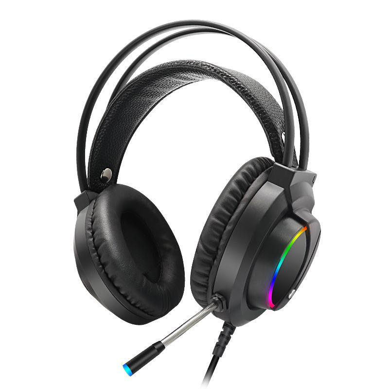 Wired RGB gaming headset with microphone on a white background